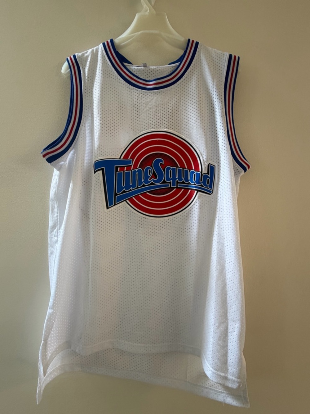 White Mesh Basketball Jersey with Blue & Red Trim - Graphic (Jordan)